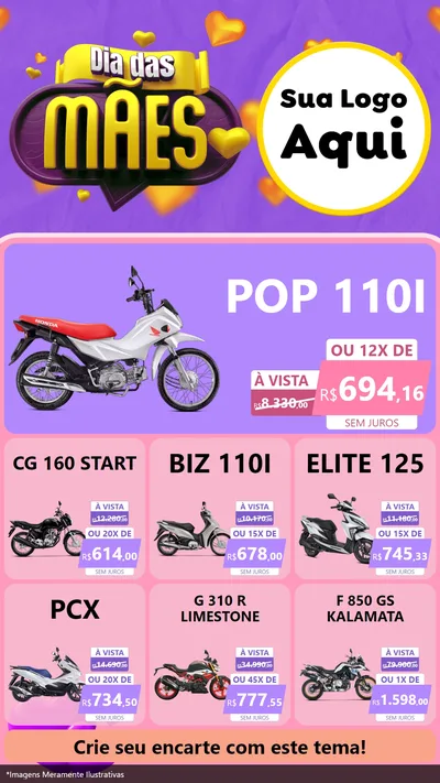 Modelo de Rede Social para Stories com o tema Dia das Mães para Concessionaria de Motos