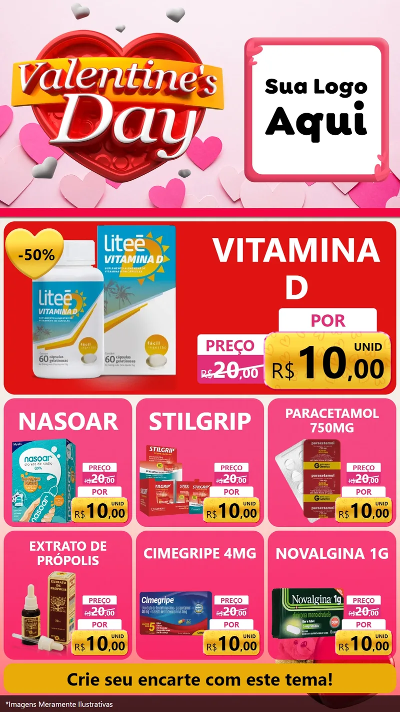 Modelo de Rede Social para Stories com o tema Valentine's Day para Farmácia
