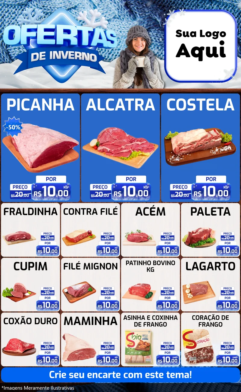 Modelo de Encarte para Encarte Grande com o tema Ofertas de Inverno para Açougue