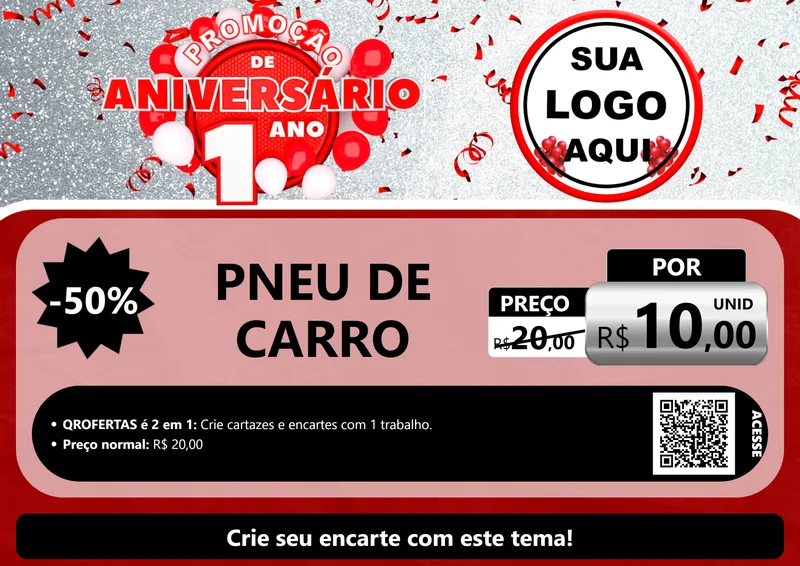 Modelo de Cartaz para Cartaz A4 Horizontal com o tema Promoção de Aniversário - 1 Ano para Auto peças