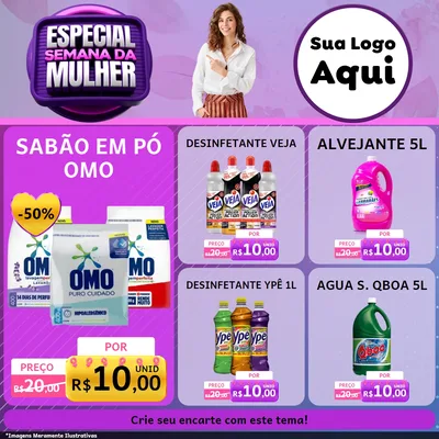 Modelo de Rede Social para Feed Facebook com o tema Especial Semana da Mulher para Produtos de Limpeza