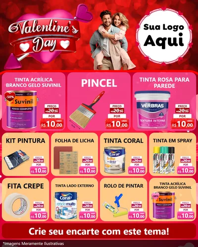Modelo de Rede Social para Feed Instagram com o tema Valentine's Day para Tintas e Ferramentas