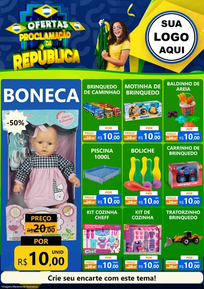 Modelo de Encarte para Encarte A4 Vertical com o tema Ofertas Proclamação da República para Brinquedos