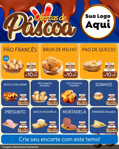 Modelo de Rede Social para Feed Instagram com o tema Ofertas de Páscoa para Padaria