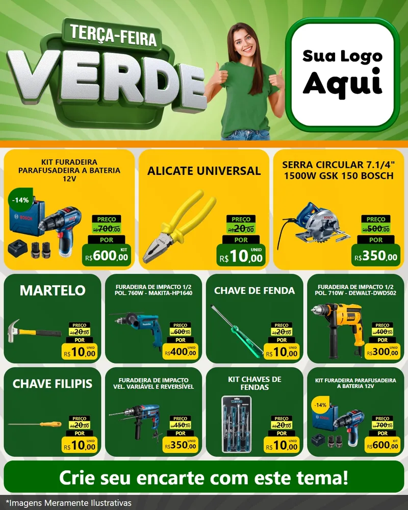 Modelo de Rede Social para Feed Instagram com o tema Terça - Feira Verde para Maquinas e Ferramentas