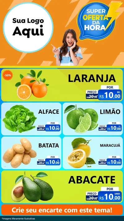 Modelo de TV para TV Vertical com o tema Super Oferta da Hora para Hortifrúti