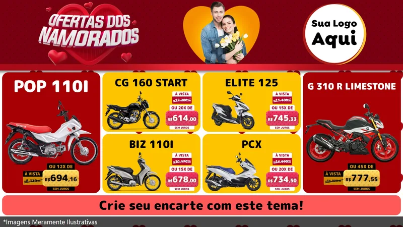 Modelo de TV para TV Horizontal com o tema Ofertas Dos Namorados para Concessionaria de Motos
