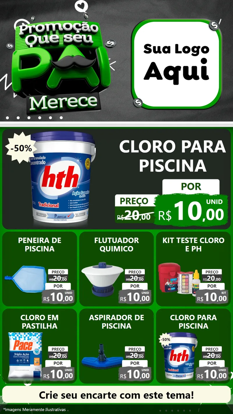 Modelo de Rede Social para Stories com o tema Promoção Que seu Pai Merece para Produtos para Piscina