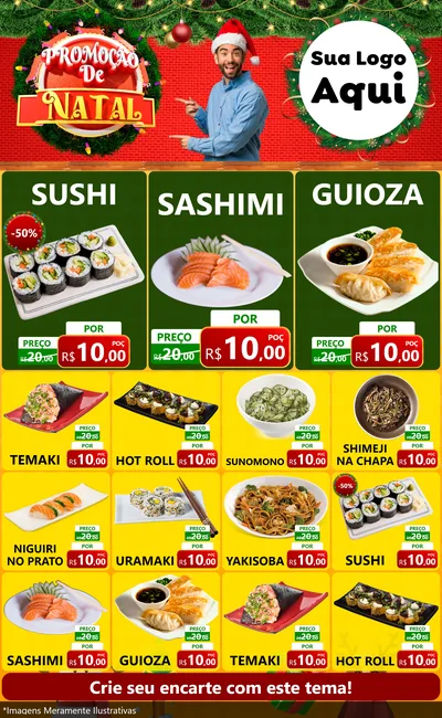 Modelo de Encarte para Encarte Grande com o tema Promoção de Natal para Comida japonesa