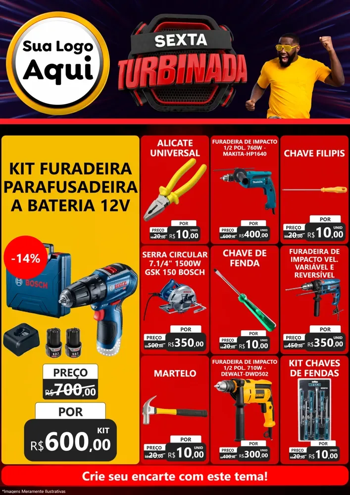 Modelo de Encarte para Encarte A4 Vertical com o tema Sexta Turbinada para Maquinas e Ferramentas