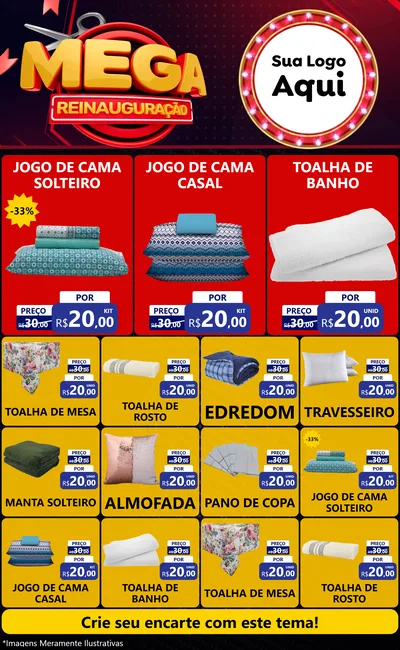 Modelo de Encarte para Encarte Grande com o tema Mega Reinauguração para Cama, Mesa e Banho