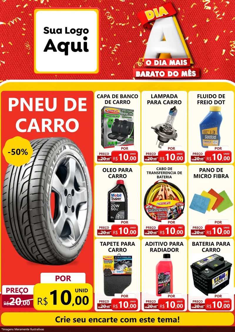Modelo de Encarte para Encarte A4 Vertical com o tema Dia A o Dia Mais Barato do Mês para Auto peças