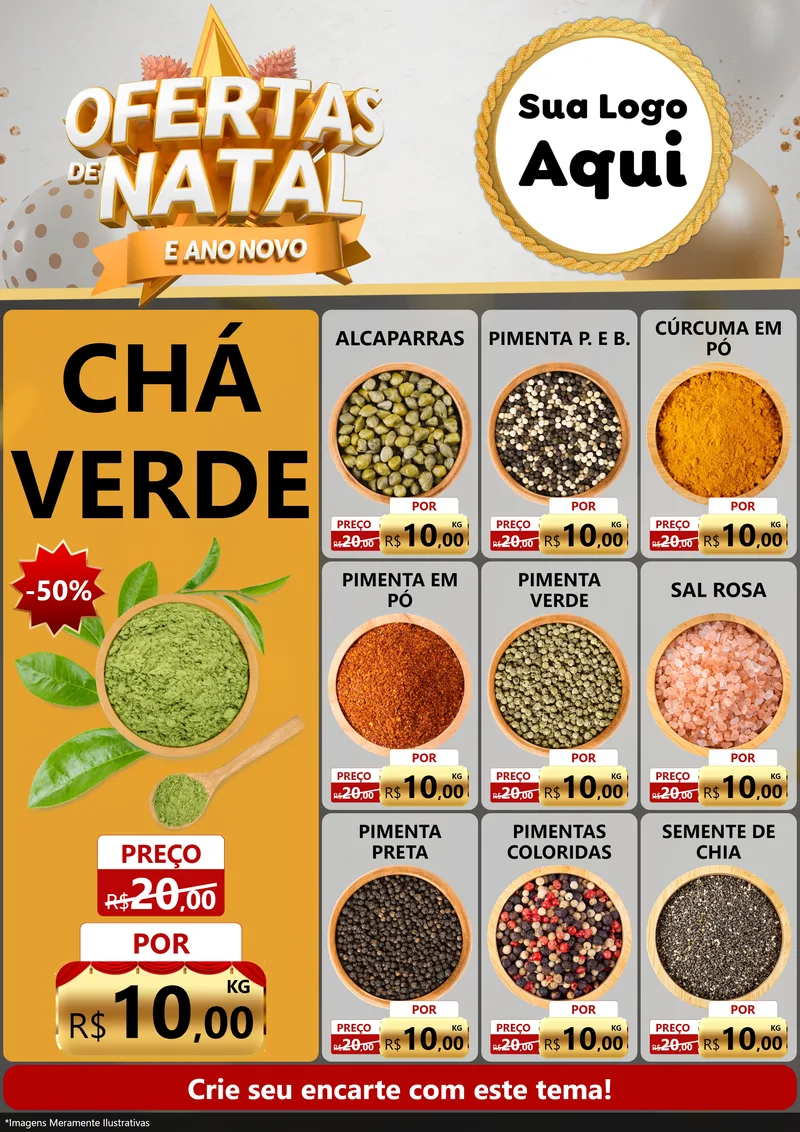 Modelo de Encarte para Encarte A4 Vertical com o tema Ofertas De Natal E Ano Novo para Produtos Naturais