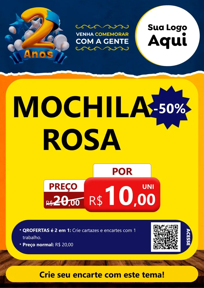 Modelo de Cartaz para Cartaz A4 Vertical com o tema Aniversário de 2 anos para Papelaria