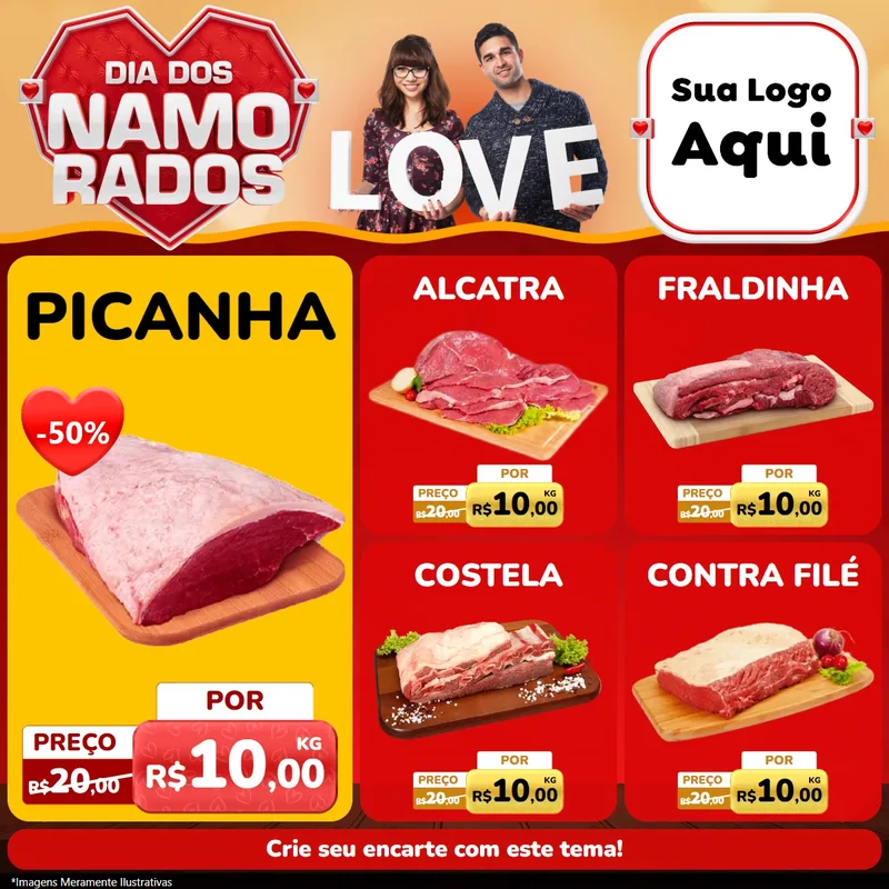 Modelo de Rede Social para Feed Facebook com o tema Dia dos Namorados para Açougue