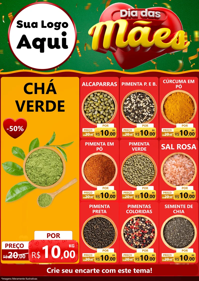 Modelo de Encarte para Encarte A4 Vertical com o tema Dia das Mães para Produtos Naturais