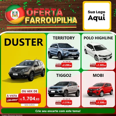 Modelo de Rede Social para Feed Facebook com o tema Oferta Farroupilha para Concessionaria de Carros