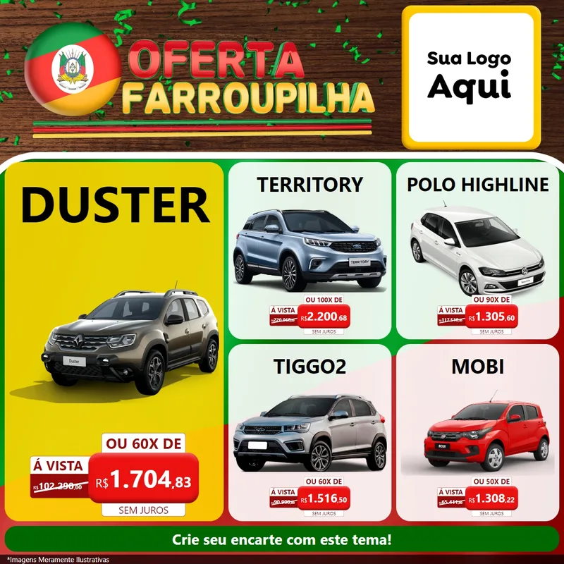 Modelo de Rede Social para Feed Facebook com o tema Oferta Farroupilha para Concessionaria de Carros