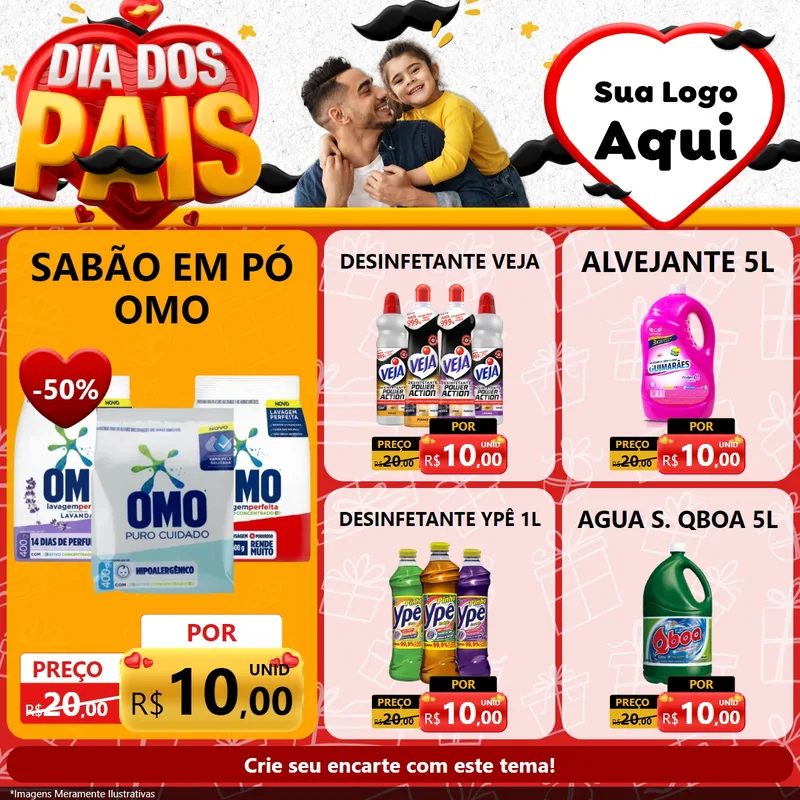 Modelo de Rede Social para Feed Facebook com o tema Dia dos Pais para Produtos de Limpeza