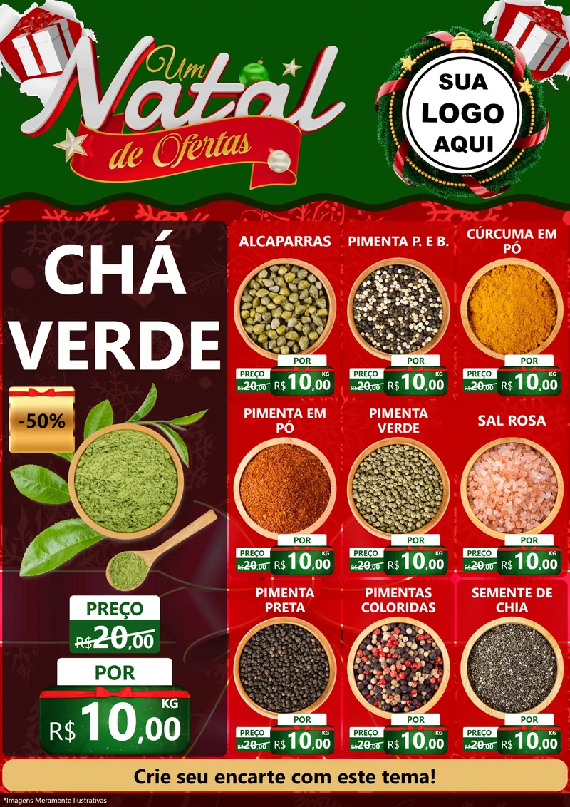 Modelo de Encarte para Encarte A4 Vertical com o tema Um Natal de Ofertas para Produtos Naturais