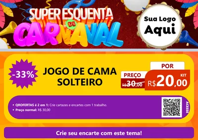 Modelo de Cartaz para Cartaz A4 Horizontal com o tema Super Esquenta de Carnaval para Cama, Mesa e Banho