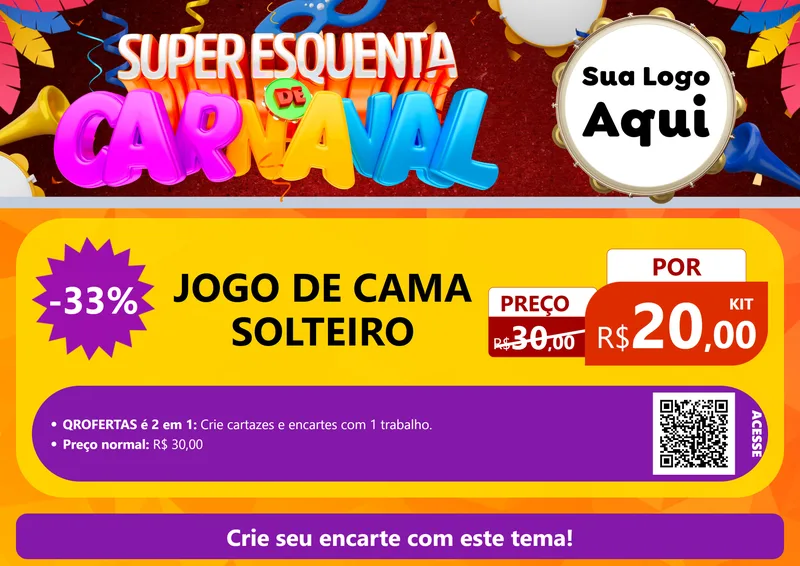 Modelo de Cartaz para Cartaz A4 Horizontal com o tema Super Esquenta de Carnaval para Cama, Mesa e Banho