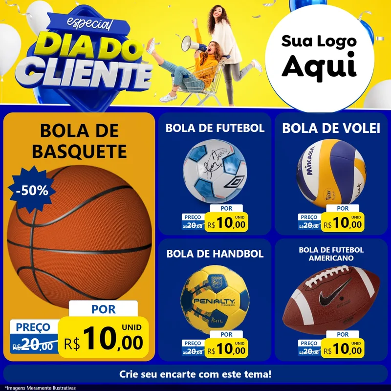 Modelo de Rede Social para Feed Facebook com o tema Especial Dia do Cliente para Artigos Esportivos