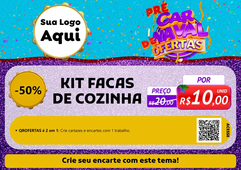 Modelo de Cartaz para Cartaz A4 Horizontal com o tema Pré Carnaval de Ofertas para Utilidades Domésticas