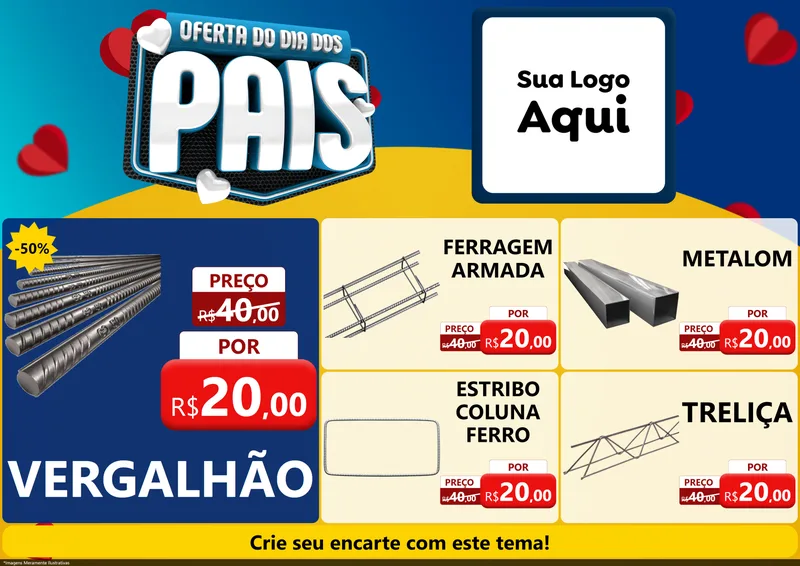 Modelo de Encarte para Encarte A4 Horizontal com o tema Oferta Do Dia Dos Pais para Ferragens