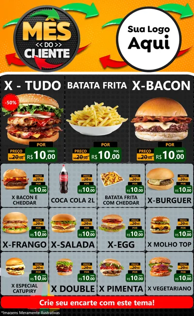 Modelo de Encarte para Encarte Grande com o tema Mês do Cliente para Hamburgueria