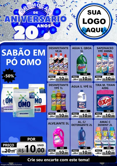 Modelo de Encarte para Encarte A4 Vertical com o tema Promoção de Aniversário - 20 Anos para Produtos de Limpeza