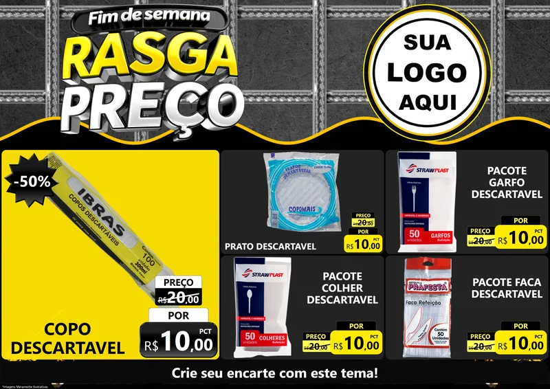Modelo de Encarte para Encarte A4 Horizontal com o tema Fim de Semana Rasga Preço para Embalagens