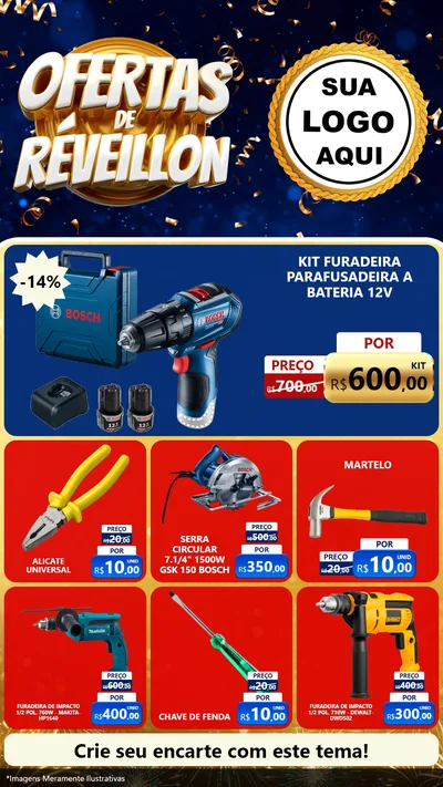 Modelo de Rede Social para Stories com o tema Ofertas de Réveillon para Maquinas e Ferramentas