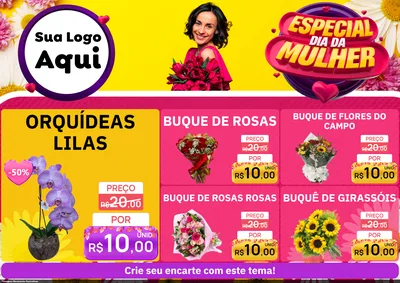 Modelo de Encarte para Encarte A4 Horizontal com o tema Especial Dia da Mulher para Floricultura e jardim