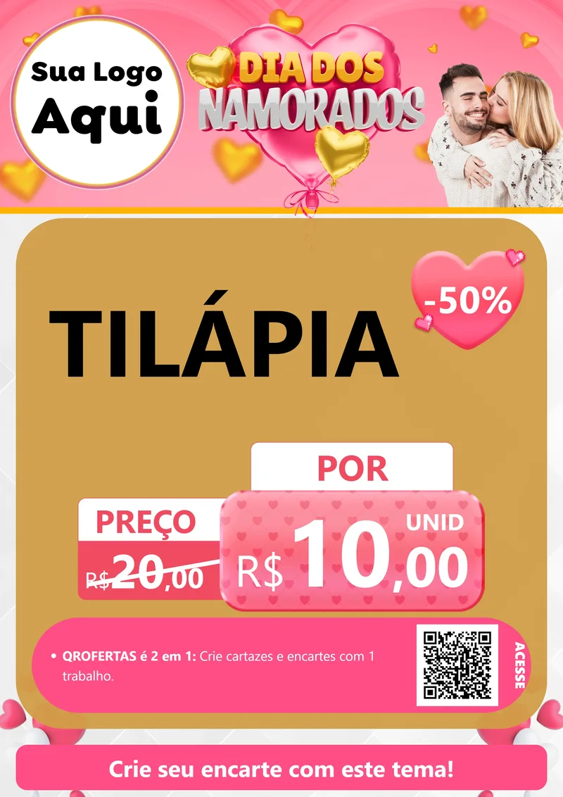 Modelo de Cartaz para Cartaz A4 Vertical com o tema Dia dos Namorados para Peixaria