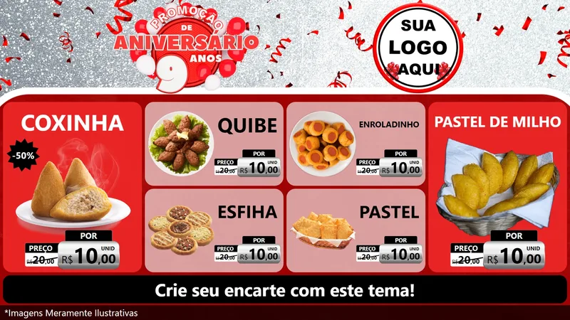 Modelo de TV para TV Horizontal com o tema Promoção de Aniversário - 9 Anos para Salgadaria