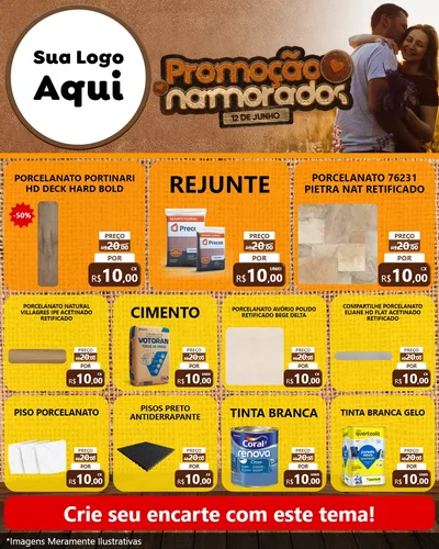 Modelo de Rede Social para Feed Instagram com o tema Promoção Namorados para Pisos e revestimentos
