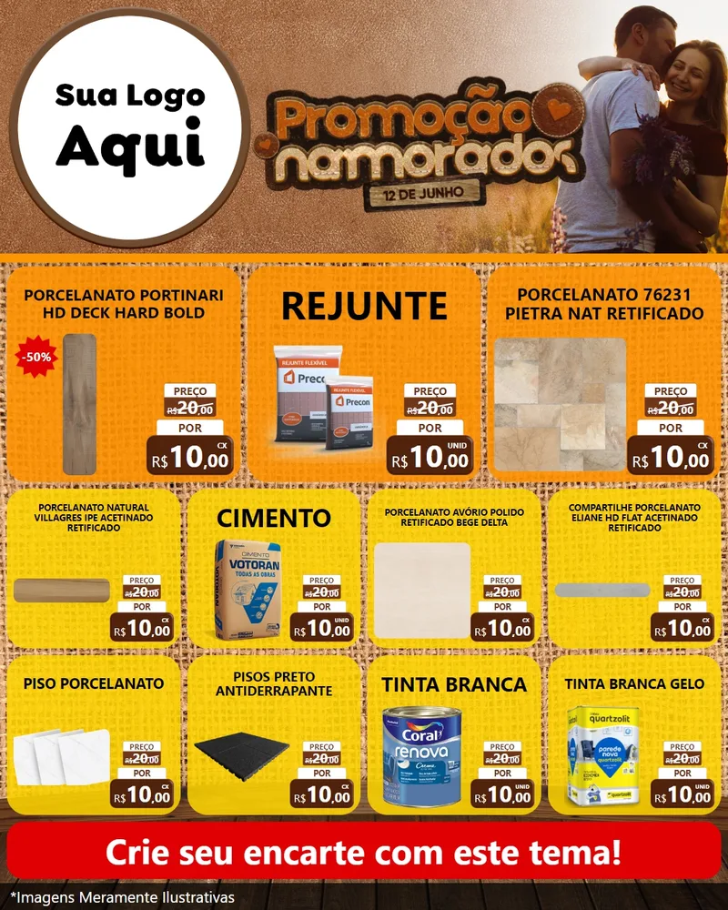 Modelo de Rede Social para Feed Instagram com o tema Promoção Namorados para Pisos e revestimentos