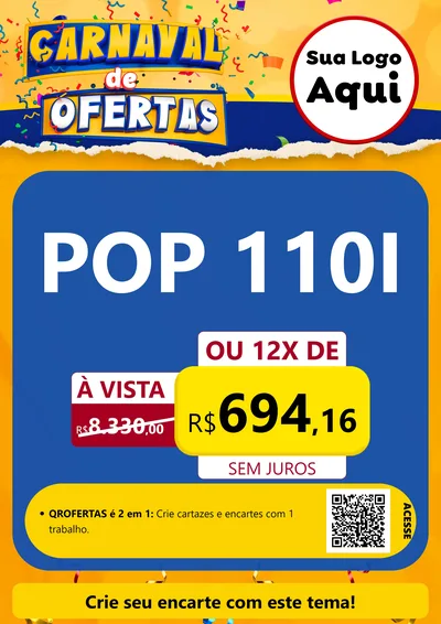 Modelo de Cartaz para Cartaz A4 Vertical com o tema Carnaval de Ofertas para Concessionaria de Motos