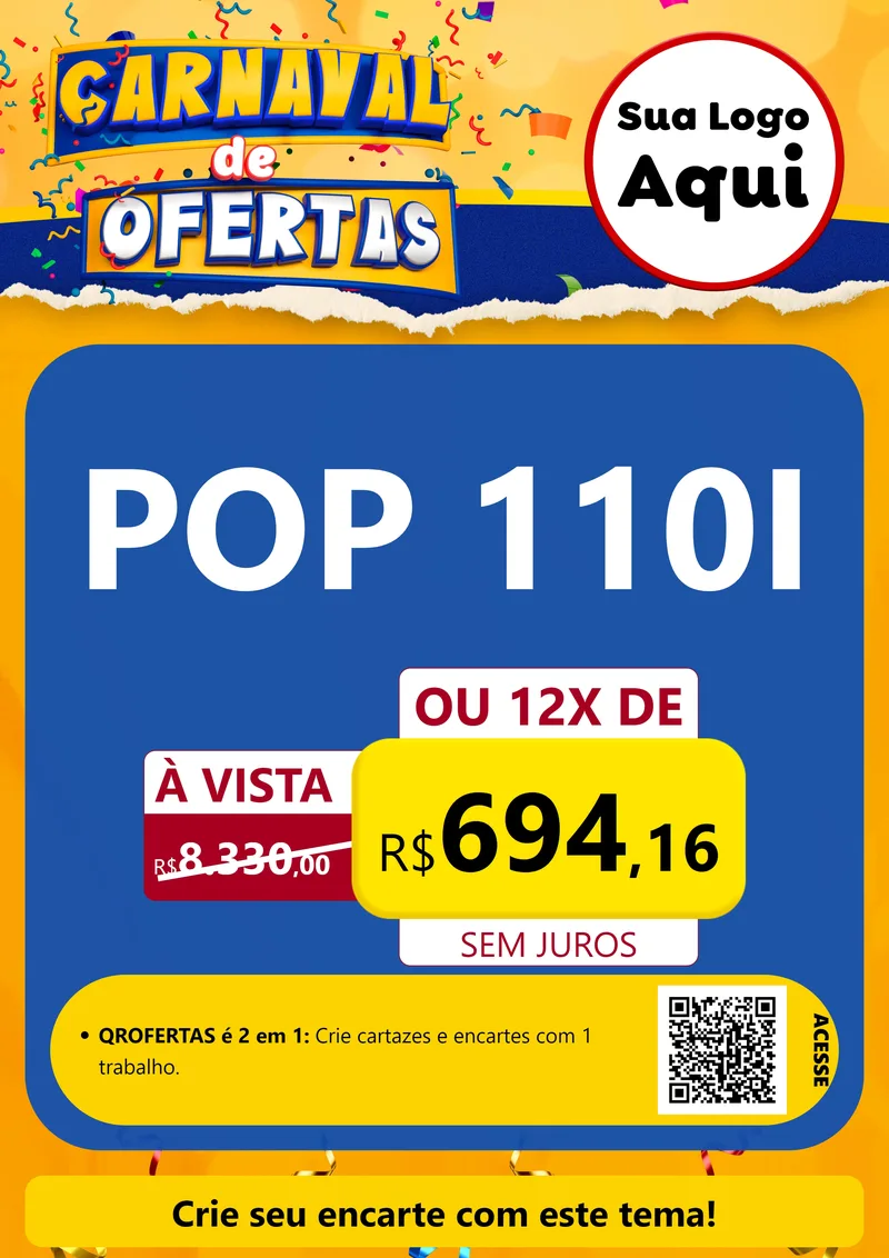 Modelo de Cartaz para Cartaz A4 Vertical com o tema Carnaval de Ofertas para Concessionaria de Motos