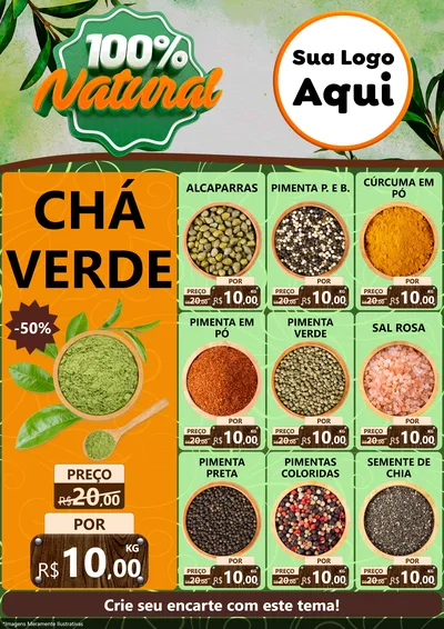 Modelo de Encarte para Encarte A4 Vertical com o tema 100% Natural para Produtos Naturais