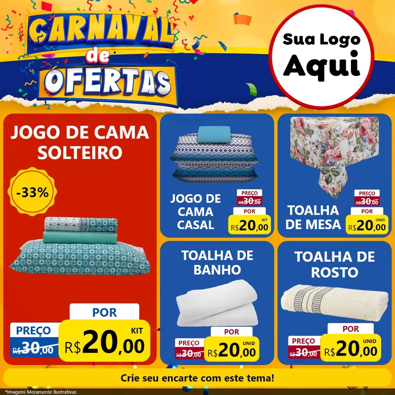 Modelo de Rede Social para Feed Facebook com o tema Carnaval de Ofertas para Cama, Mesa e Banho
