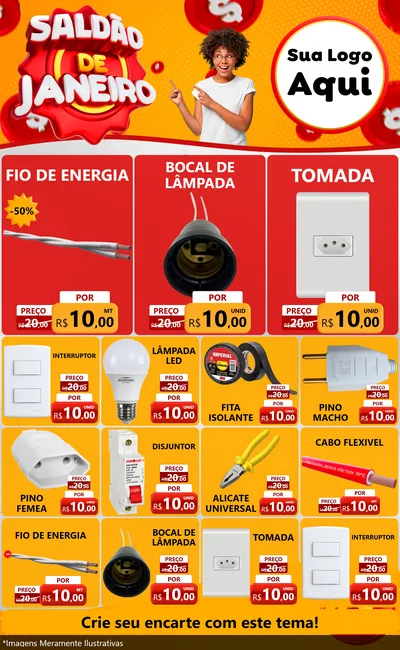 Modelo de Encarte para Encarte Grande com o tema Saldão de Janeiro para Materiais Elétricos