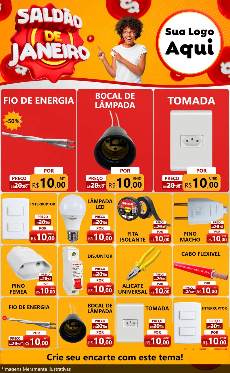 Modelo de Encarte para Encarte Grande com o tema Saldão de Janeiro para Materiais Elétricos