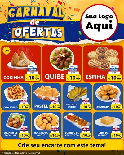 Modelo de Rede Social para Feed Instagram com o tema Carnaval de Ofertas para Salgadaria