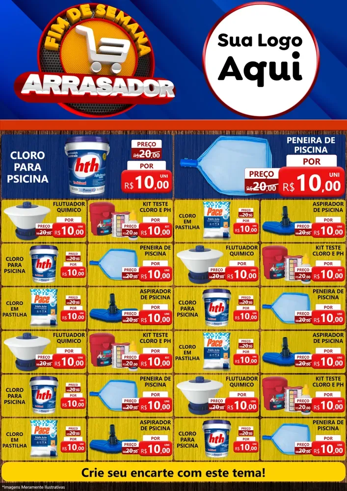 Modelo de Encarte para Encarte A4 Vertical com o tema Fim De Semana Arrasador para Produtos para Piscina