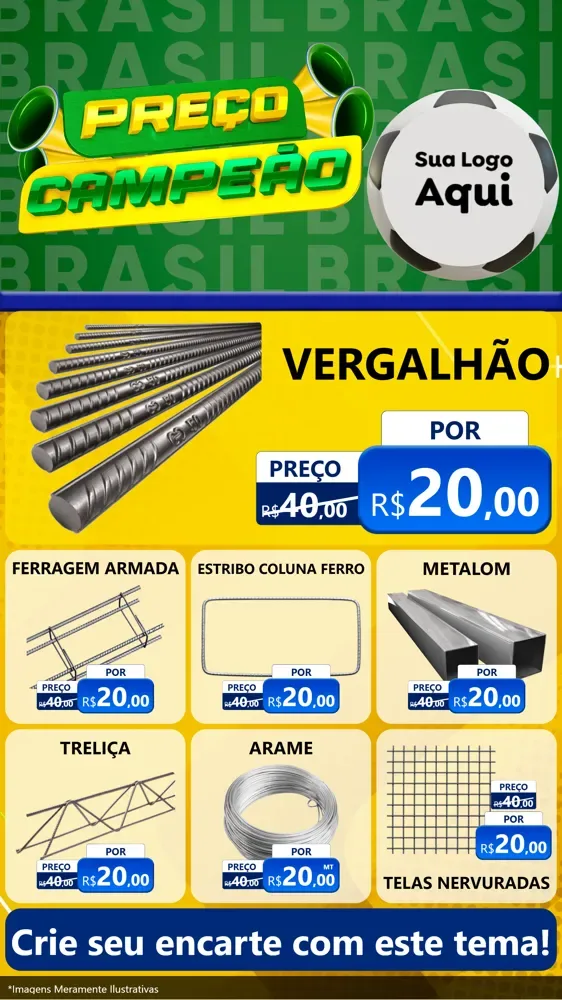 Modelo de Rede Social para Stories com o tema Preço Campeão - Copa para Ferragens
