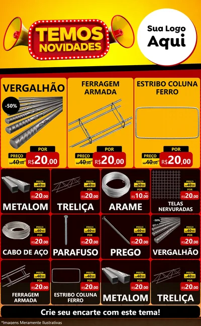 Modelo de Encarte para Encarte Grande com o tema Temos Novidades para Ferragens