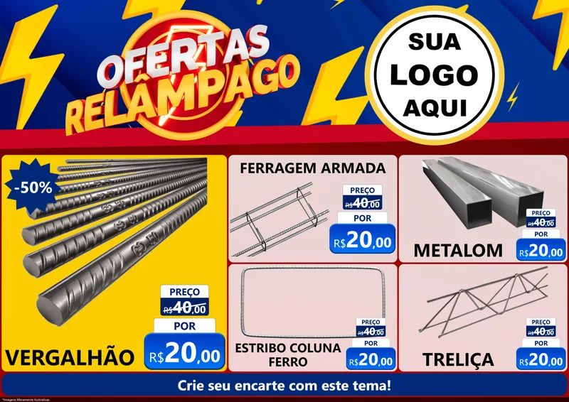 Modelo de Encarte para Encarte A4 Horizontal com o tema Ofertas Relâmpago para Ferragens