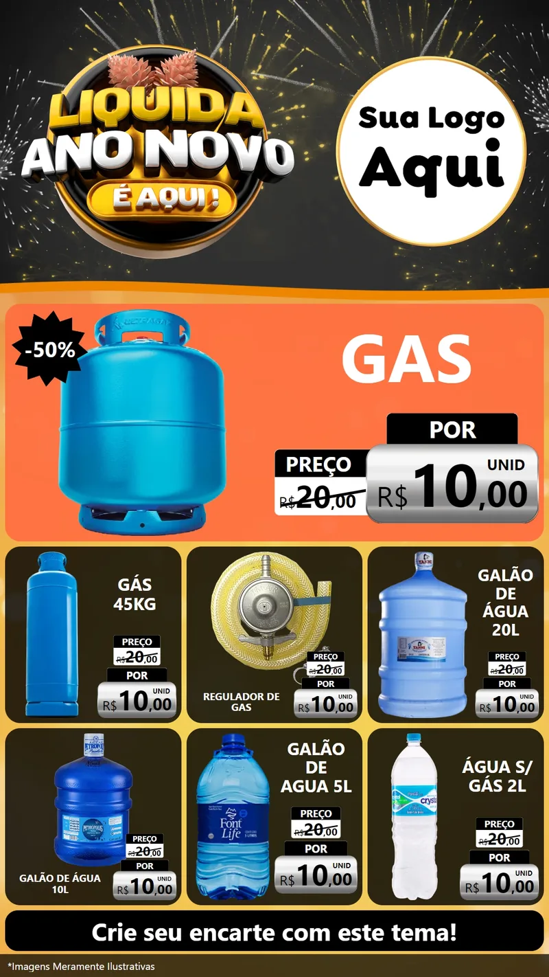 Modelo de Rede Social para Stories com o tema Liquida Ano Novo É Aqui! para Água e gás